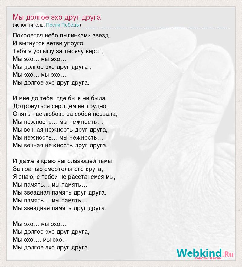 Текст песни Мы долгое эхо друг друга, слова песни