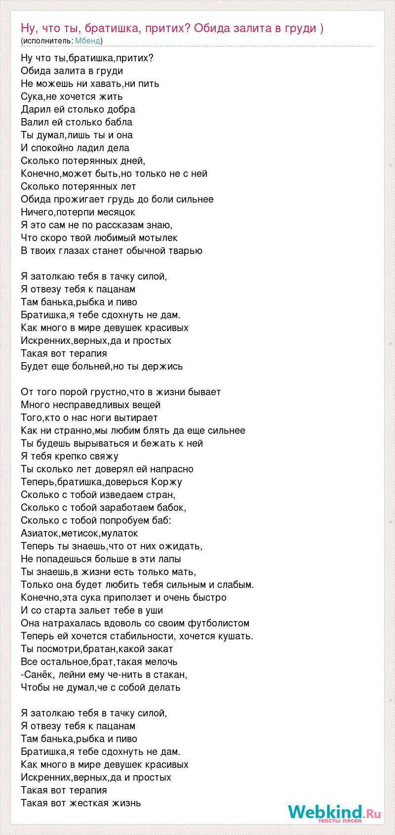 Текст песни Ну, что ты, братишка, притих? Обида залита в груди ), слова  песни