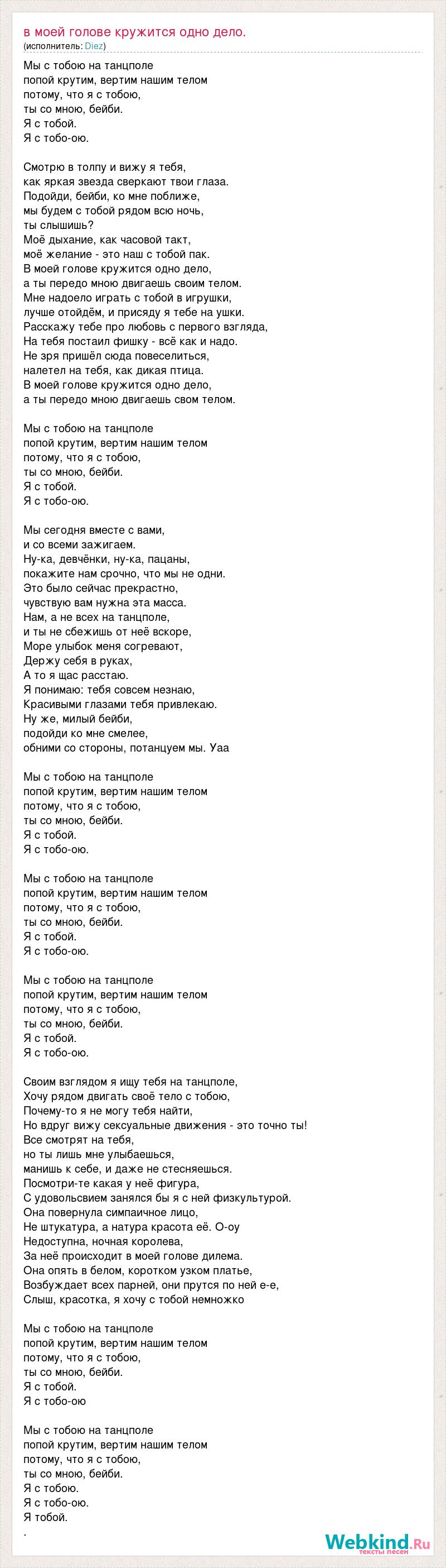 Текст песни В моей голове кружится одно дело., слова песни